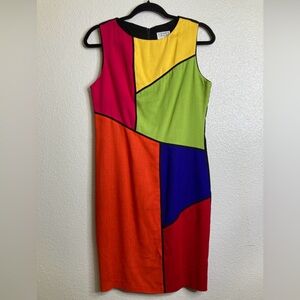 Vintage Kathryn Conover 80S Color Block Dress Mondrian Style Linen Blend Size 6